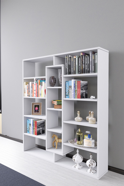 Mirobi Kiola 14 Bölmeli Dekoratif Açık Tasarım Kitaplık Modern Kitaplık Beyaz