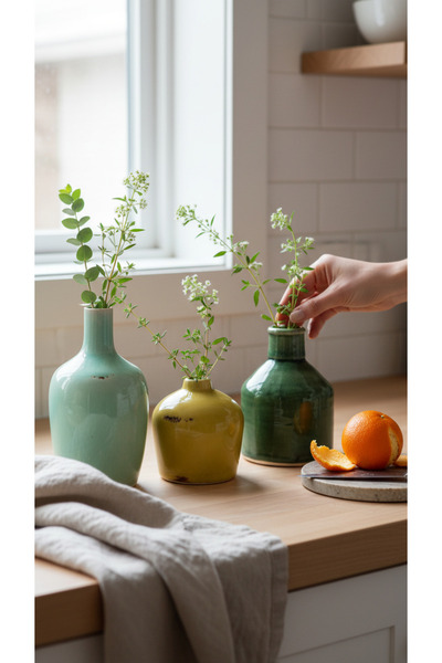 Warm Design 4'lü Terracotta Dekoratif Vazo Seti Boho Mini Salon & Konsol Vazoları