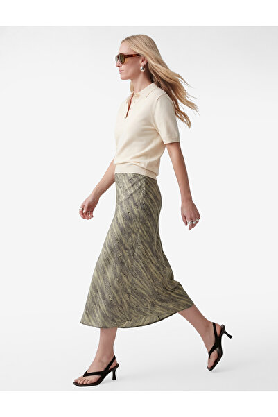 Koton Viscose Standard Waist Abstract Patterned Midi Bell Skirt