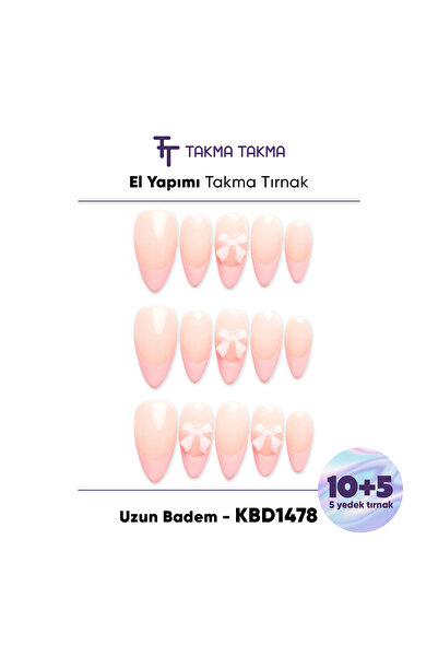 Takma Takma 15'li Pembe Uzun Badem KBD1478 Tekrar Kullanılabilir El Yapımı Pr...