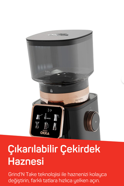Arzum OK0044 Okka Master Grind Kahve Öğütücü, 60 Öğütme Ayarlı, Dijital Ekranlı, Bakır