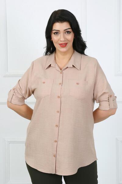 By Alba Collection Cămașă de damă în culoarea piatră, din in moale, mărime ma...