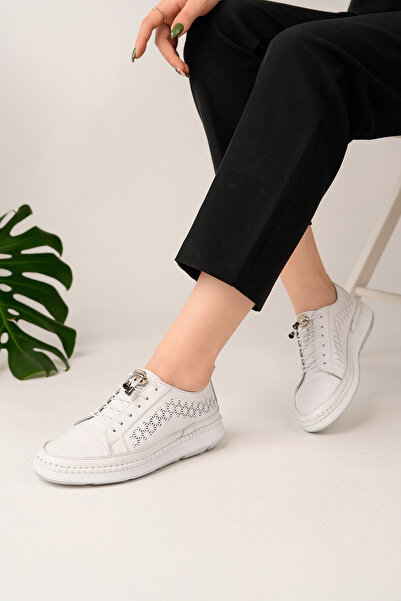 Deripabuc Оригинални бели дамски кожени обувки за ежедневно носене DP80-8008