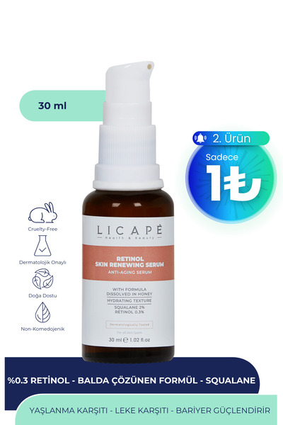 Licape Cilt Yaşlanması Karşıtı Aydınlatıcı %0.3 Retinol Serum 30ml