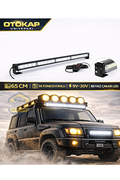 KAPOTO 65cm 14 Fonksiyonlu Off Road Led Çakar Bar 9V-30V Araç Üstü 4x4 Beyaz ...
