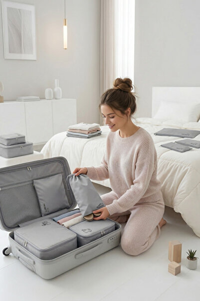 Textile sweet Σετ οργάνωσης βαλιτσών 7 τεμαχίων σε γκρι χρώμα