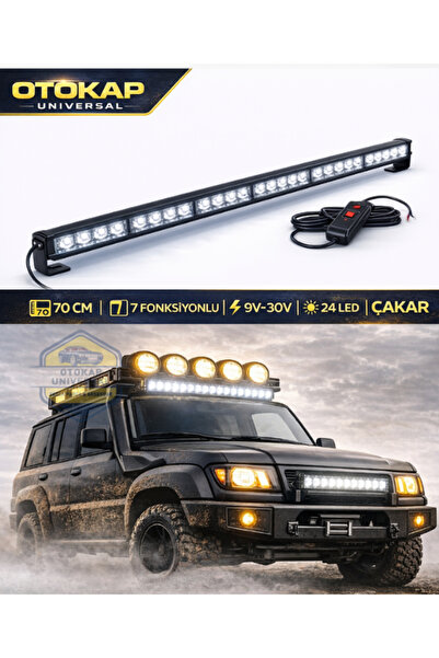 KAPOTO 70cm 7 Fonksiyonlu 24 Led Off Road Çakar Bar 9V-30V 4x4 Beyaz Projektö...