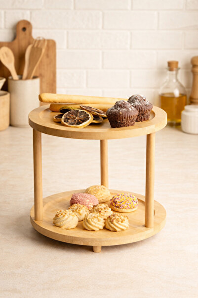 KaiHome حامل دوار خشبي بطبقتين - حامل عرض ومنظم