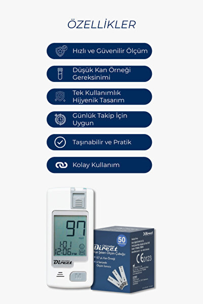 Direct Okmeter Glukoz Ölçüm Cihazı 50 Test Şeridi Set