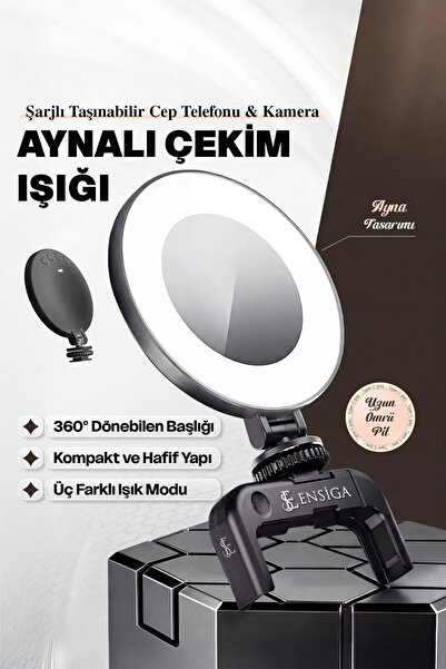EN SİGA Aynalı Şarjlı Ring Light Telefon İçin Klipsli Led Selfie Işığı