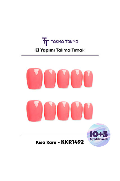 Takma Takma 15'li Pembe Kısa Kare KKR1492 Tekrar Kullanılabilir El Yapımı Pro...