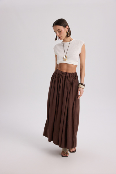 BOHEMAİ Gabbiano Bağcıklı Pileli Kahve Keten Etek