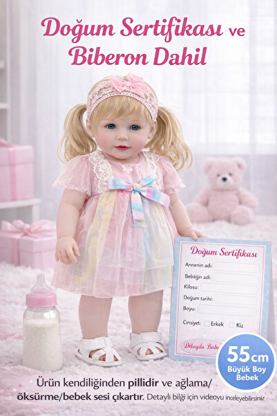 ZİVENTA 55 cm Sesli Oyuncak Et Bebek Orta Yumuşak Gövdeli Biberonlu Ağlama & ...