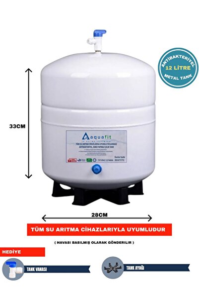 aquafit Su Arıtma Tankı – 12 Lt (3,2 Galon) Paslanmaz Metal + Vanalı ve Ayak ...