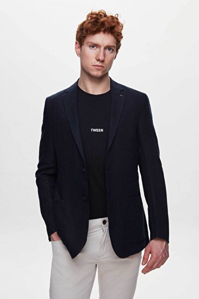 Tween Slim Fit Lacivert Düz %100 Keten Kumaş Ceket