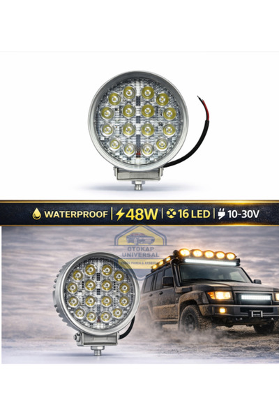 KAPOTO Off Road Projektör 9-30V 16 Led Yuvarlak Günışık Dışı Beyaz Tır Kamyon...