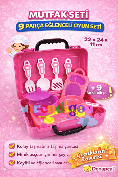 DENAPCAL Oyuncak Mutfak Seti Valizli 9 Parça – Çocuk Evcilik Mutfak Oyuncak S...