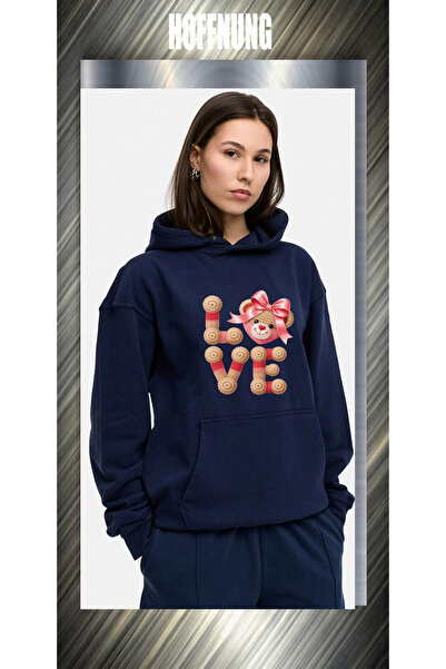 HOFFNUNG unisex bumbac lu supradimensionat Love Bear Head cu imprimeu cu glug...