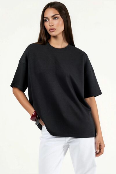 Hiccup Oversized Crew Neck Soft Touch Knitted T-Shirt