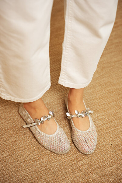 diclepolat حذاء باليرينا نسائي من الشبك الفضي مريح للاستخدام اليومي في الصيف ...