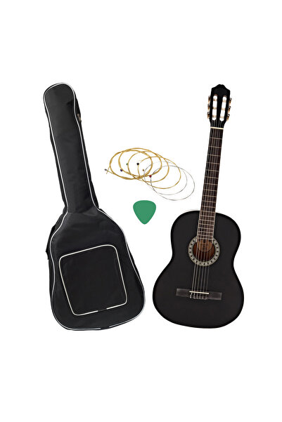 Depox Chitară clasică 104 cm, Black Raven, lemn, model clasic, negru, husă, c...