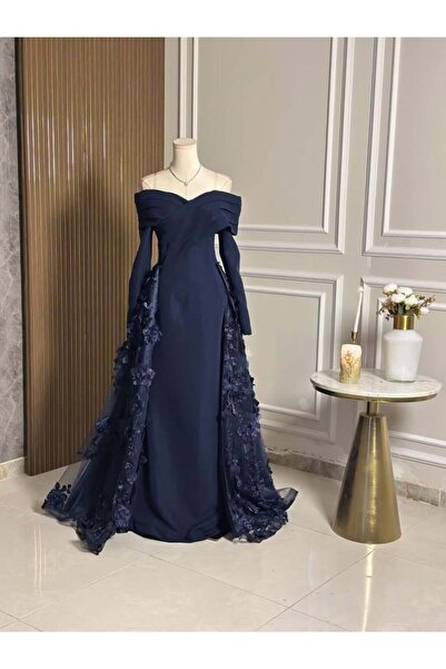 vanus fashion 6767 - فستان طويل كحلي باكمام