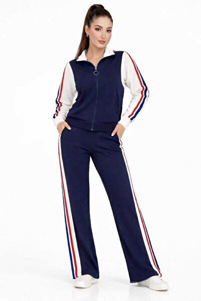 lubiti Γυναικείο Σετ Φόρμας με Φερμουάρ σε Μπλε-Λευκό Σχέδιο με Λεπτομέρειες ...