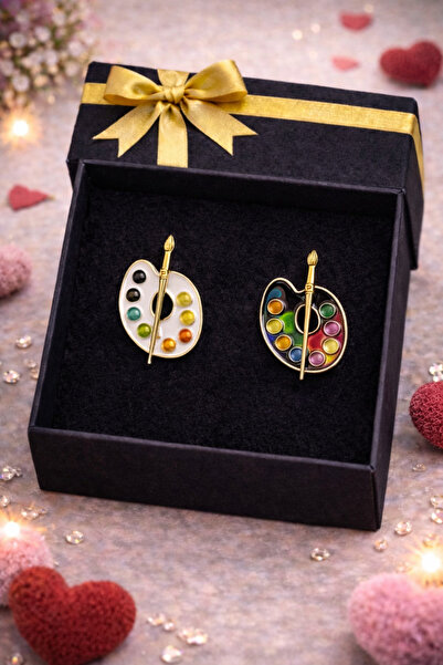 PULİNİN DÜKKANI Sanatçı Paleti Broş Seti – Ressam Paleti Tasarımlı Broş, Hedi...