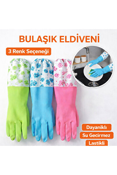 DailyHome Uzun Kollu Desenli Bulaşık Eldiveni – Su Geçirmez Kaymaz Temizlik E...