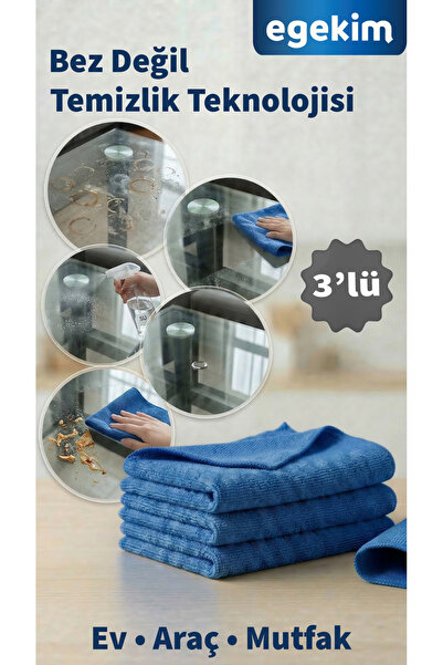 EGEKİM Çok Amaçlı Mikrofiber Bez – Ev, Araç, Mutfak İçin Profesyonel Temizlik 3 Adet