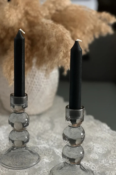 ArtnestbyAysun Siyah Şamdan Mumu, Siyah Mum 2 li Set, Özel Günler, Dekoratif ...