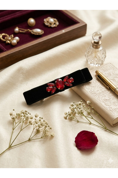 roseberry Siyah kadife kırmızı taşlı tasarım yetişkin toka