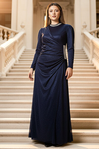 SUBU TASARIM Сукня з тюлю з тисненням і блискітками, синя TBS956