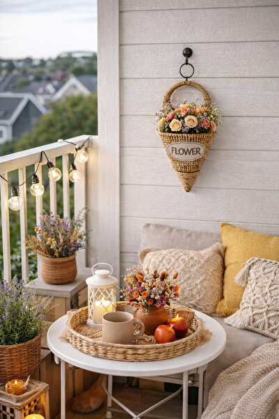 NEWNOW Плетен стенен държач за цветя Бохемски рустик декоративна висяща кошни...