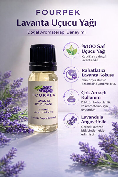 FourPek Natural Oils FourPek %100 Saf Lavanta Yağı 10 ml - Aromaterapi % Cilt...