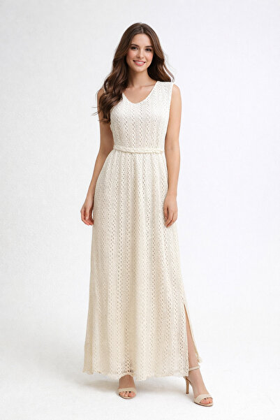 The Nowy Ajur Örgü Astarlı Maxi Elbise – Rahat ve Modern Tasarım