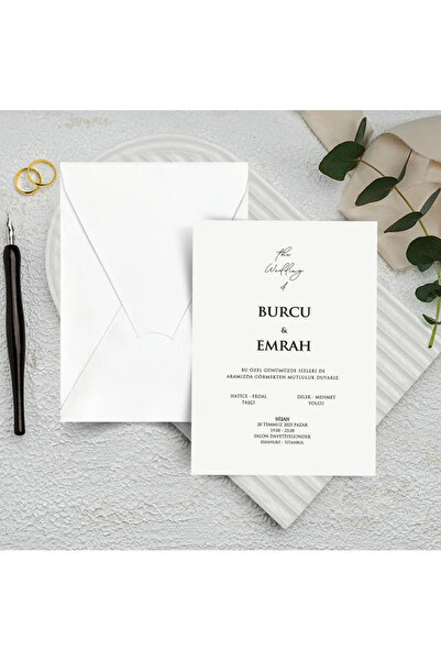 GNDR Beyaz Zarflı Dikey Düğün Davetiyesi - 1019