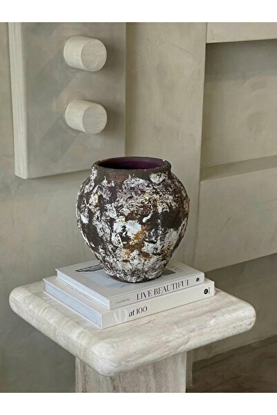 Yalda atelier Handmade Natura Matte Textured Small Belly-Shaped Decorative Va...