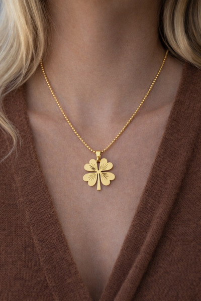 Markiz Takı قلادة البرسيم الذهبي 50 سم البرسيم 2x3 سم