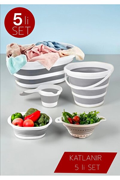 Herza House 5-dijelni sklopivi set - korpa za veš i kanta - šolja - posuda - ...