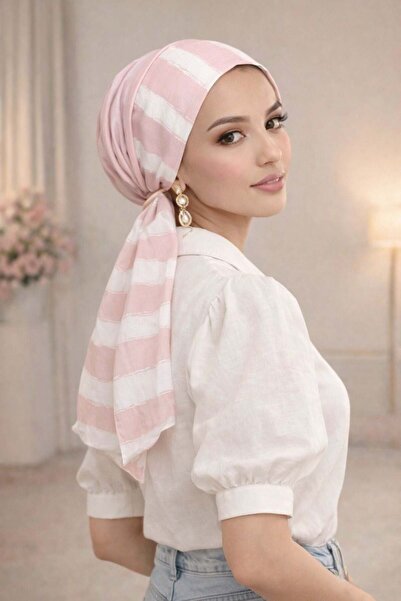 Aişe tesettür Eșarfă cu model alb pudră
