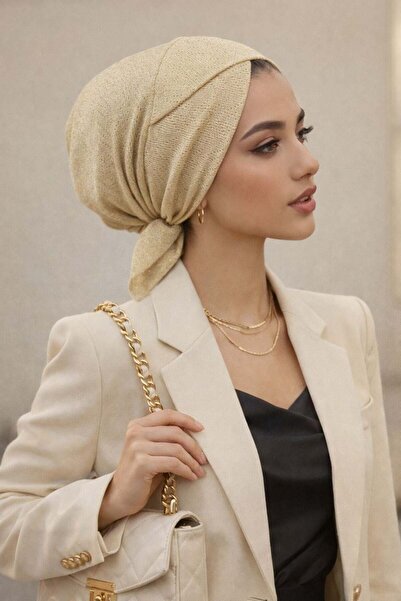 Aişe tesettür Koyu Krem Ajurlu Çapraz Bone