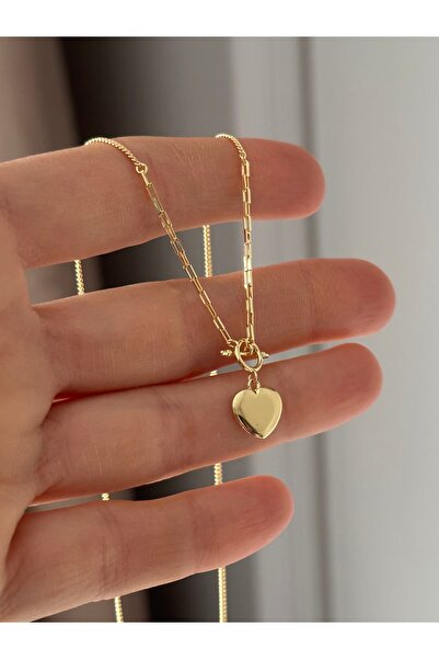 emy by emel luxury silver jewelry Altın Kaplama Kilit Detaylı Kalp Kolye 925 ...