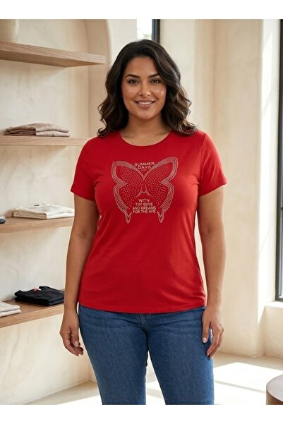 elma abone New Season Women's Low-Sleeve Stone-Embellished Combed Cotton Blouse