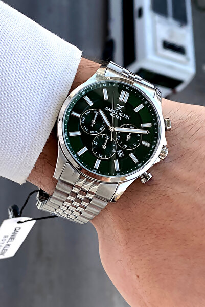 Daniel Klein Orijinal Exclusive 24 Ay Garantili Gümüş Kordon Yeşil Kadran Bil...