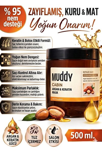 Muddy Argan-Keratin ve Nemlendirici içerikli Kuru-Zayıf ve Nemini kaybetmiş s...
