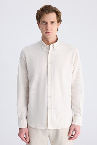 D'S Damat Πουκάμισο Ds Damat σε κανονική εφαρμογή, σκούρο μπεζ, με σχέδιο ρίγ...