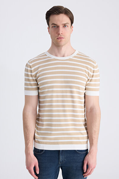 D'S Damat Tricou Ds Damat Slim Fit Bej de vară din raion