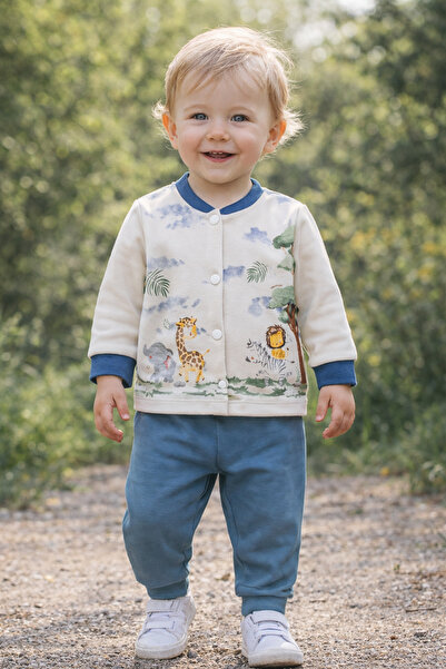 Hoppidik Tuval Africa Beşlisi Baskılı Önden Çıtçıtlı 2'li Pijama Takımı