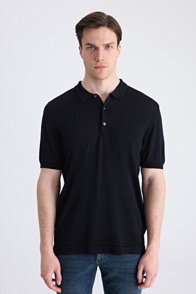 D'S Damat Ds Damat Slim Fit Μαύρο μονόχρωμο πλεκτό καλοκαιρινό μπλουζάκι από ...